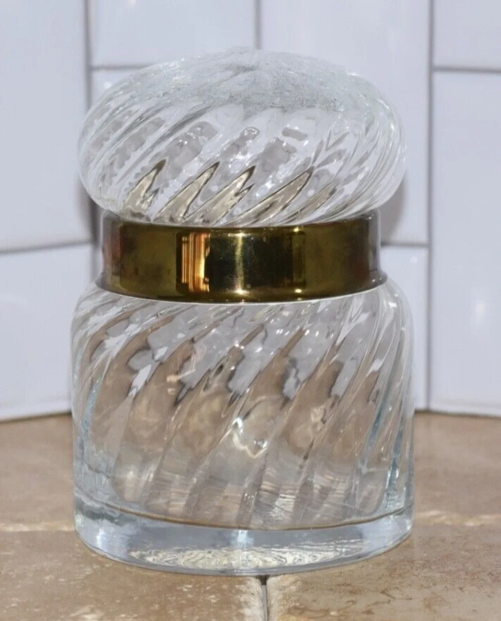Vintage MCM HAND BLOWN SWIRL GLASS BRASS TOMMASI BARBI LIDDED JAR
